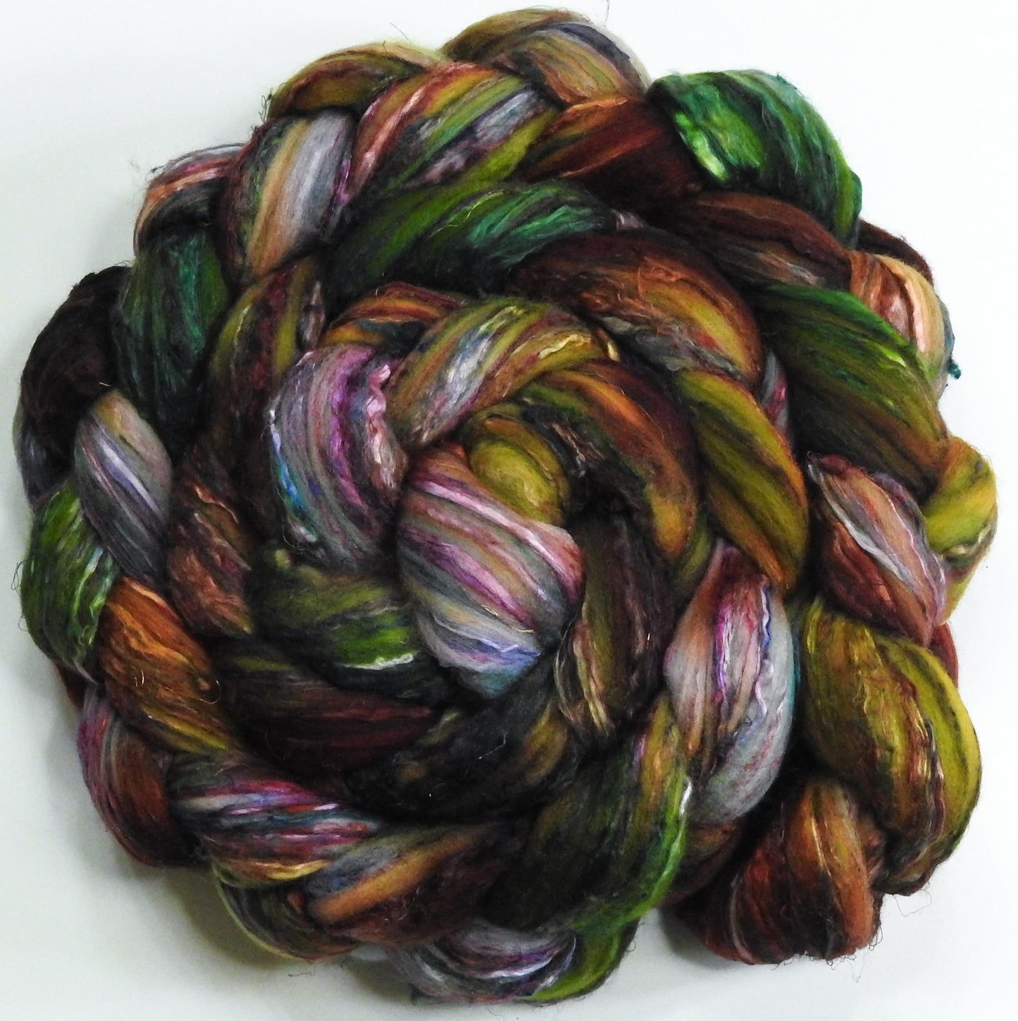 Batt in a Braid #39 - Singular 28 -(6.1 oz.) Falkland Merino/ Mulberry Silk / Sari Silk (50/25/25)