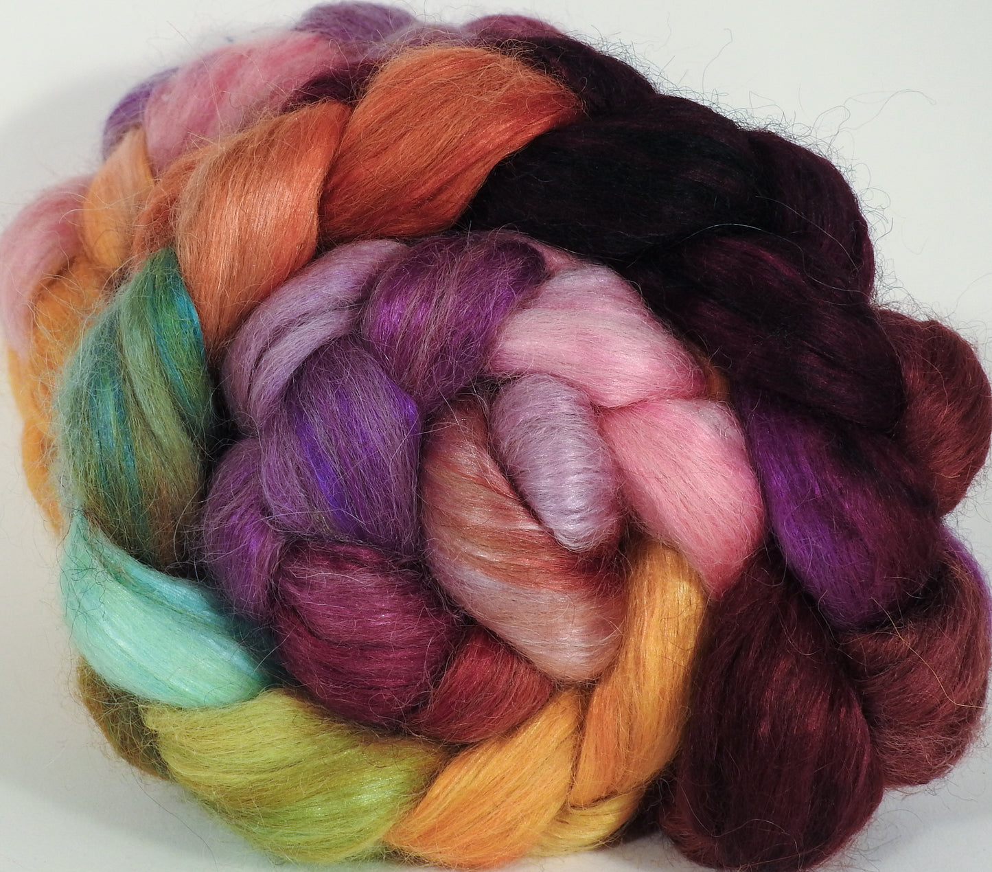 Hand-dyed wensleydale/ mulberry silk roving ( 65/35) -The Red Queen - Inglenook Fibers