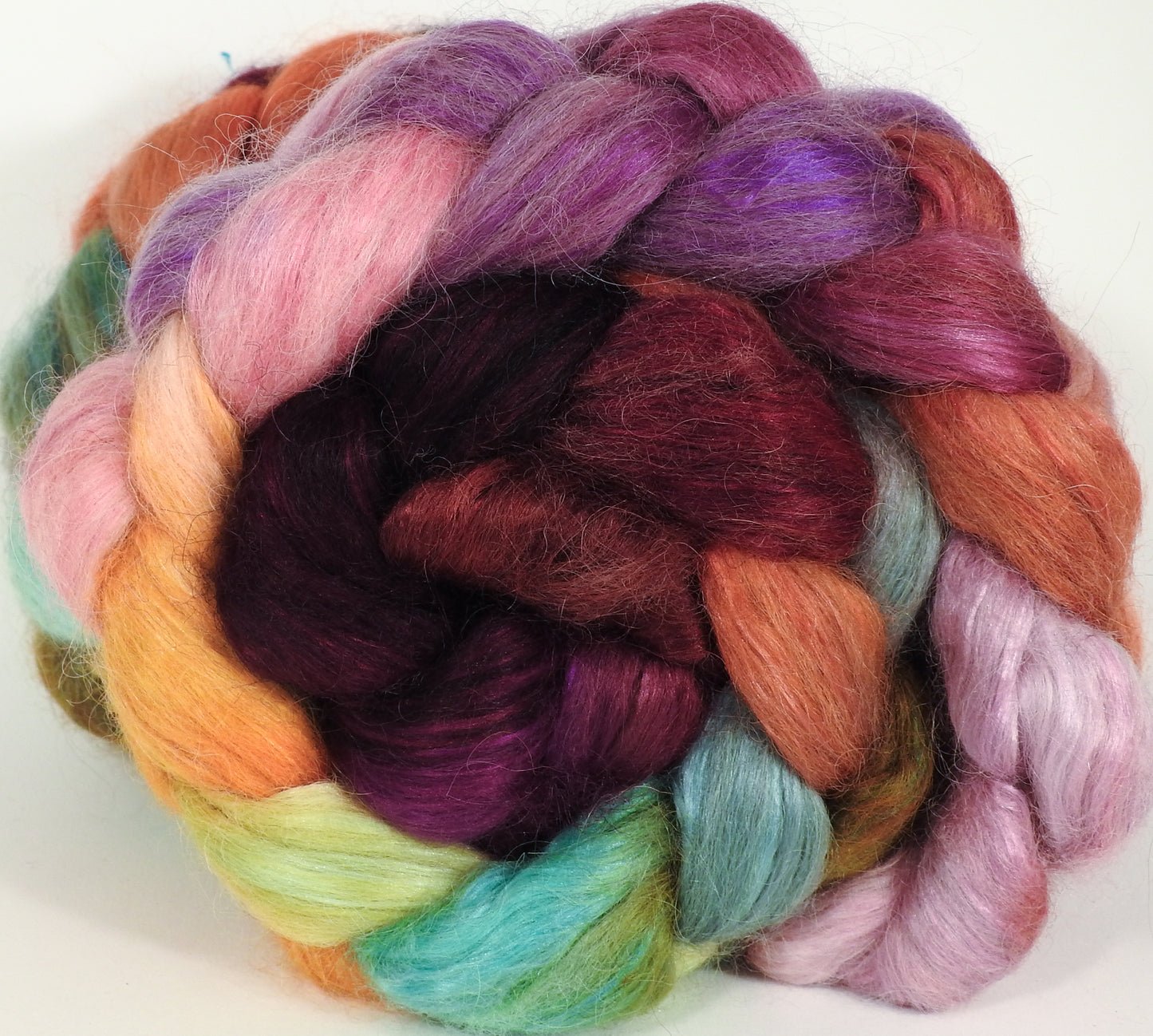 Hand-dyed wensleydale/ mulberry silk roving ( 65/35) -The Red Queen - Inglenook Fibers