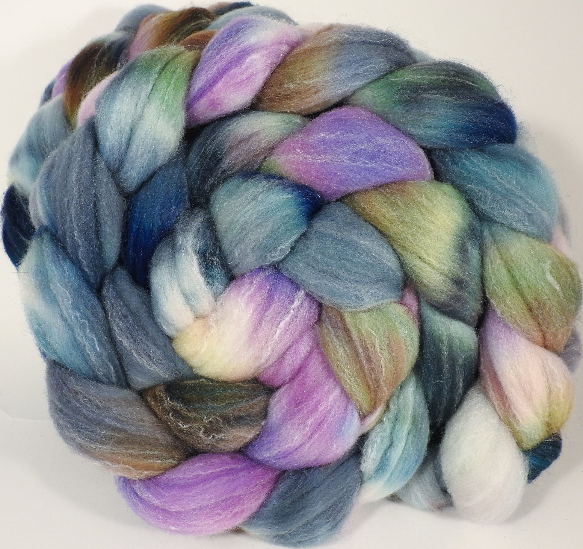 Hand dyed top for spinning -Oysters (5.4 oz.) Targhee/silk/ bamboo ( 80/10/10) - Inglenook Fibers