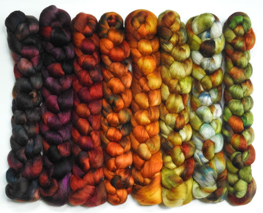 Sing to me, Autumn- Gradient Braid Set - Fusion Series -(10.6 oz.) White Hogget Haunui (19.8 mic) /mulberry silk ( 70/30)