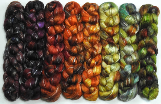 Sing to me, Autumn- Gradient Braid Set - Fusion Series- (12.1 oz.) Batt in a Braid #31-Polwarth/ Mulberry Silk / Baby Alpaca / Rainbow Firestar/ Tencel( 40/25/15/10/10)