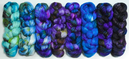 Ode to Hydrangeas - Gradient Braid Set-Fusion Series (11.6 oz)- Fusion Series - Batt in A Braid #29- ( Rambouillet/Tussah/Flax)