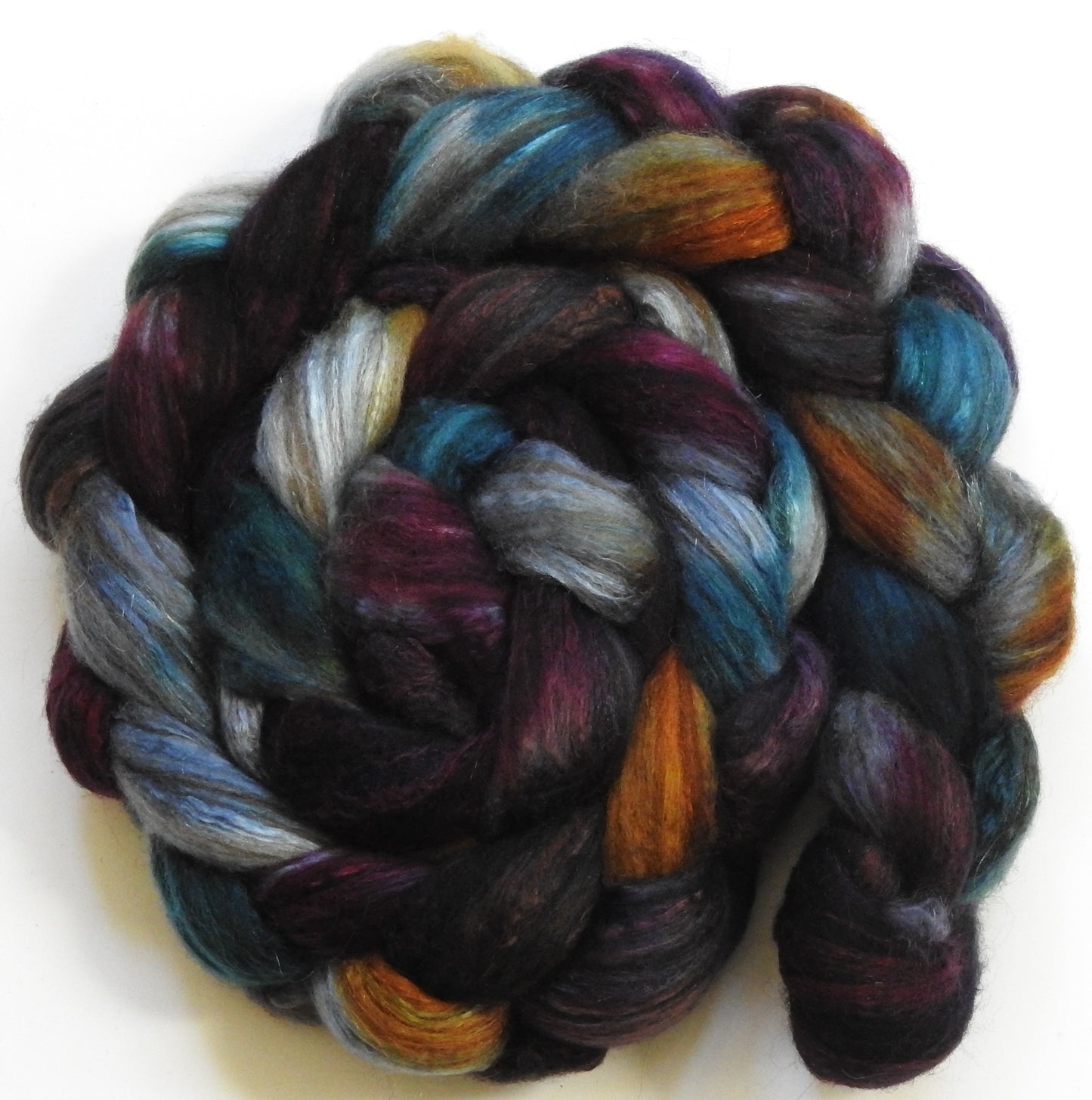 Magic Flute- Batt in a Braid #7 - Polwarth/ Manx / Mulberry silk/ Firestar (30/30/30/10)