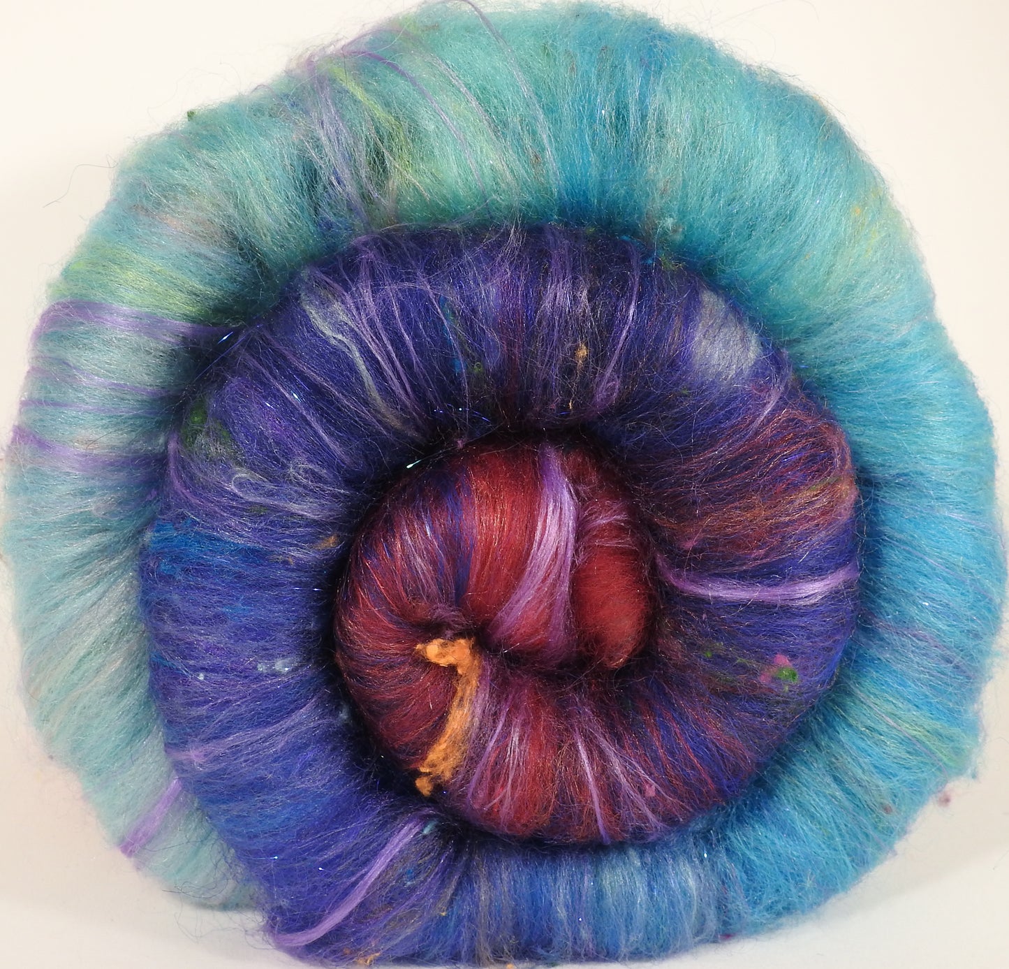 Advice from a Caterpillar - Roly Poly batts- 35% Cotswold fleece, merino, silk, bamboo, silk noil (angelina in the sparkle batts) - Inglenook Fibers