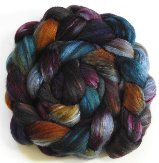 Magic Flute- Batt in a Braid #7 - Polwarth/ Manx / Mulberry silk/ Firestar (30/30/30/10)