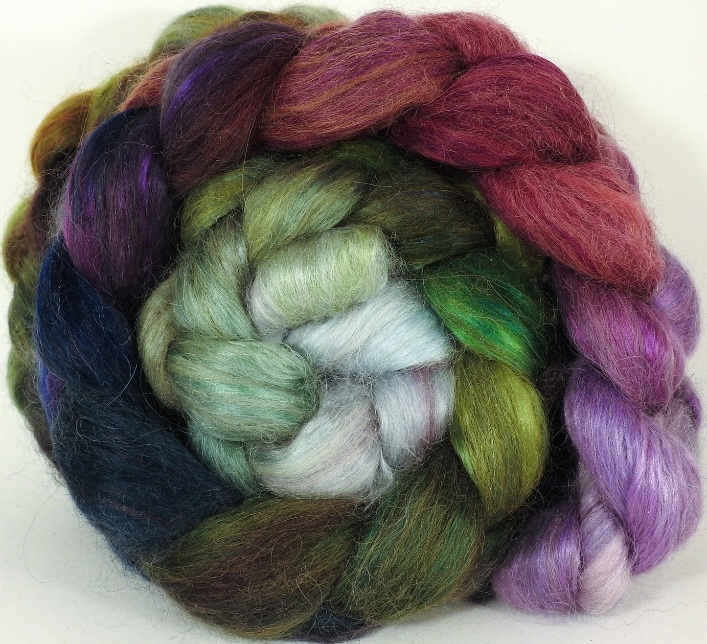 Hand-dyed wensleydale/ mulberry silk roving ( 65/35) -Cabbages & Kings - Inglenook Fibers