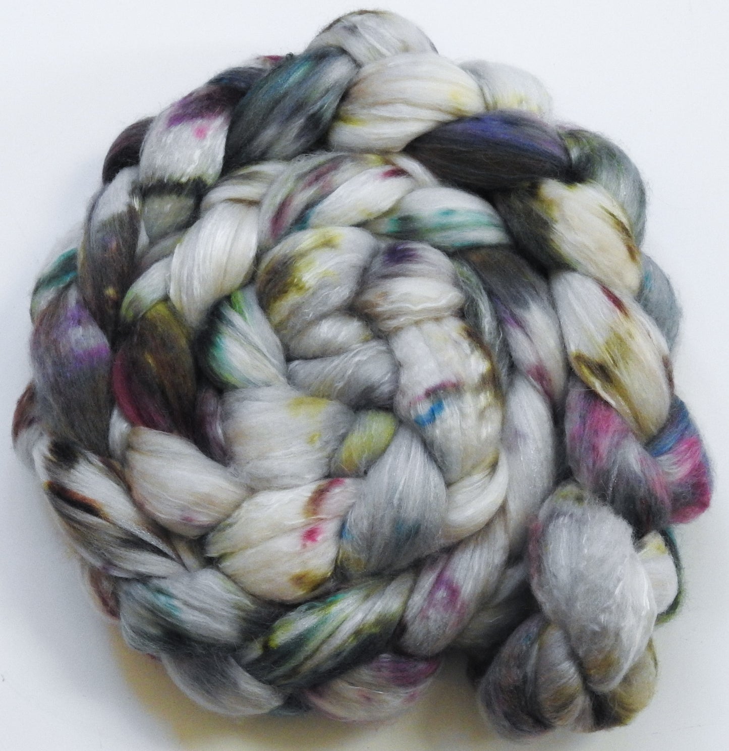 Moonstone (5.7 oz)- Batt in a Braid #5 - Merino/ Camel/ silk/ faux cashmere/ firestar (25/25/25/12/12)