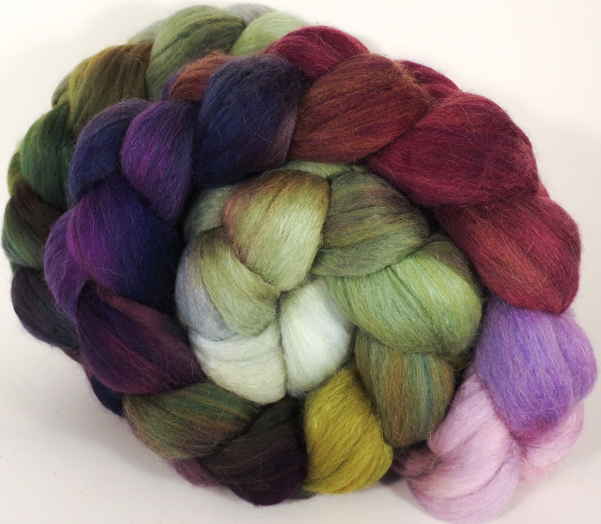 Batt in a Braid #25- Cabbages & Kings - De-haired Llama/ Polwarth/ Mulberry Silk (33/33/33 ) - Inglenook Fibers