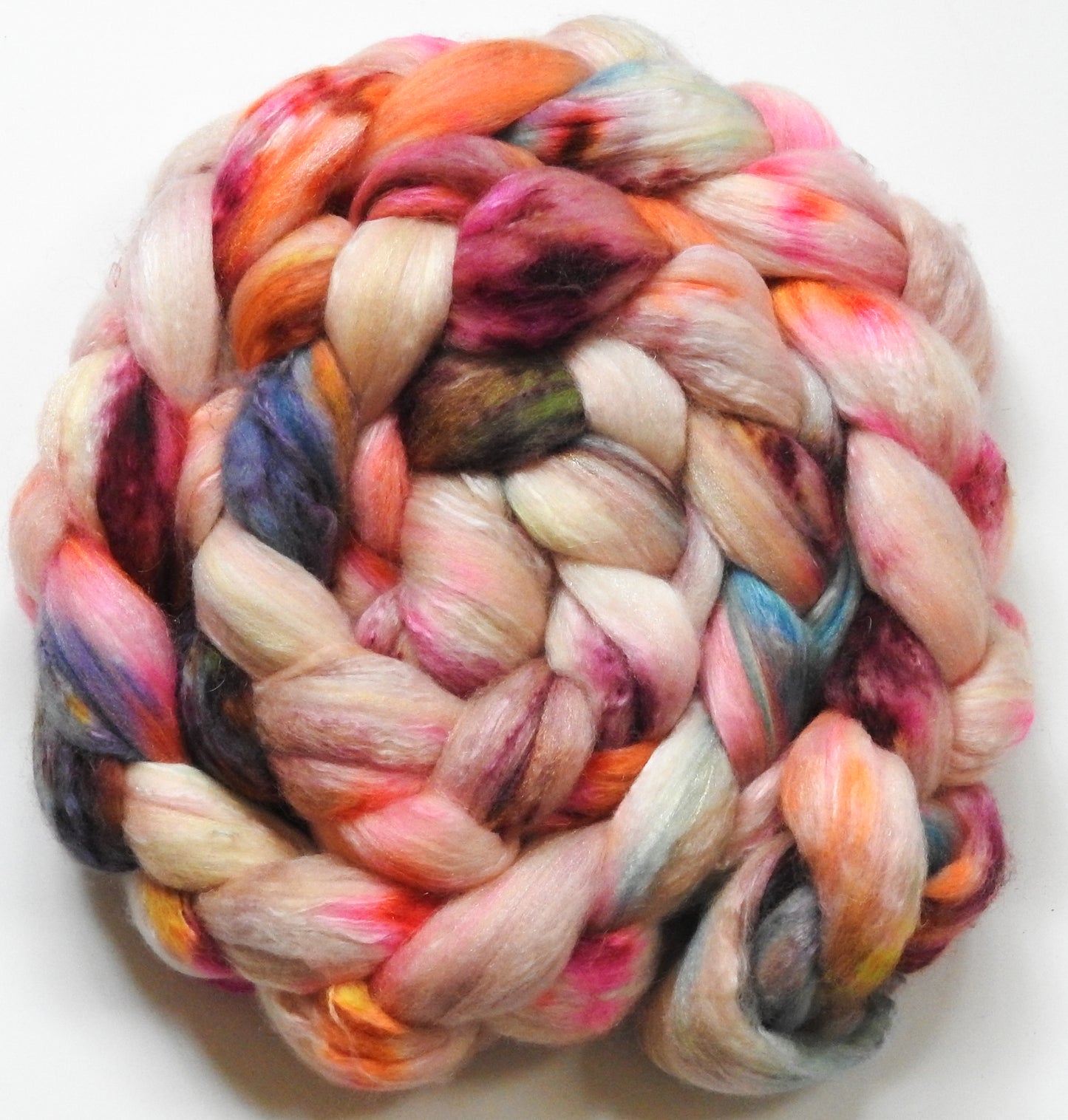 Sourpuss-(5.7 oz.) Batt in a Braid #5- Merino/ Camel/ silk/ faux cashmere/ firestar (25/25/25/12/12)