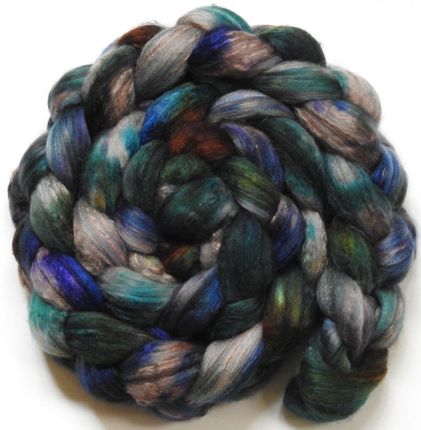 Typhoon-(5.7 oz.) Batt in a Braid #5- Merino/ Camel/ silk/ faux cashmere/ firestar (25/25/25/12/12)