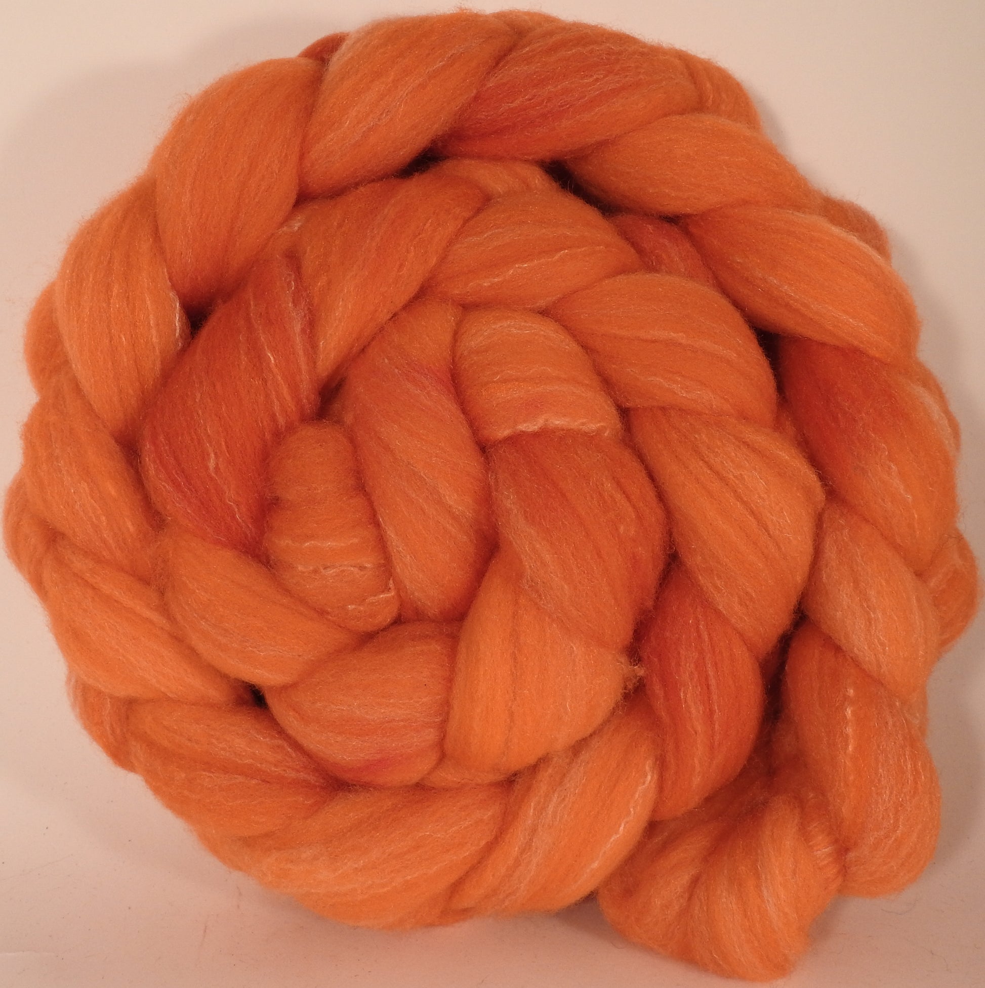 Hand dyed top for spinning -Mandarin (5.5 oz.) Targhee/silk/ bamboo ( 80/10/10) - Inglenook Fibers