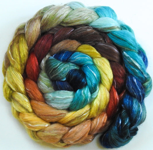 Harvest Moon (6.1 oz.) -Batt in a Braid #31- Polwarth/ Mulberry Silk / Baby Alpaca / Rainbow Firestar/ Tencel( 40/25/15/10/10)