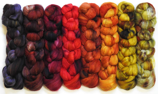 Leaf Peeping -  Gradient Braid Set - (11.3 oz.) Batt In a Braid #5 (merino/baby camel/mulberry/faux cashmere/firestar)