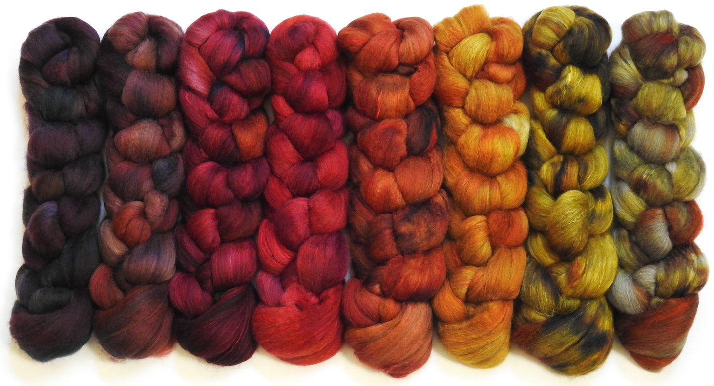 Leaf Peeping -  Gradient Braid Set - (11 oz.) Polwarth/ YAK/ mulberry silk 60/20/20