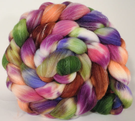 Hand dyed top for spinning -Talking Flowers - (5.35 oz.) Targhee/silk/ bamboo ( 80/10/10) - Inglenook Fibers