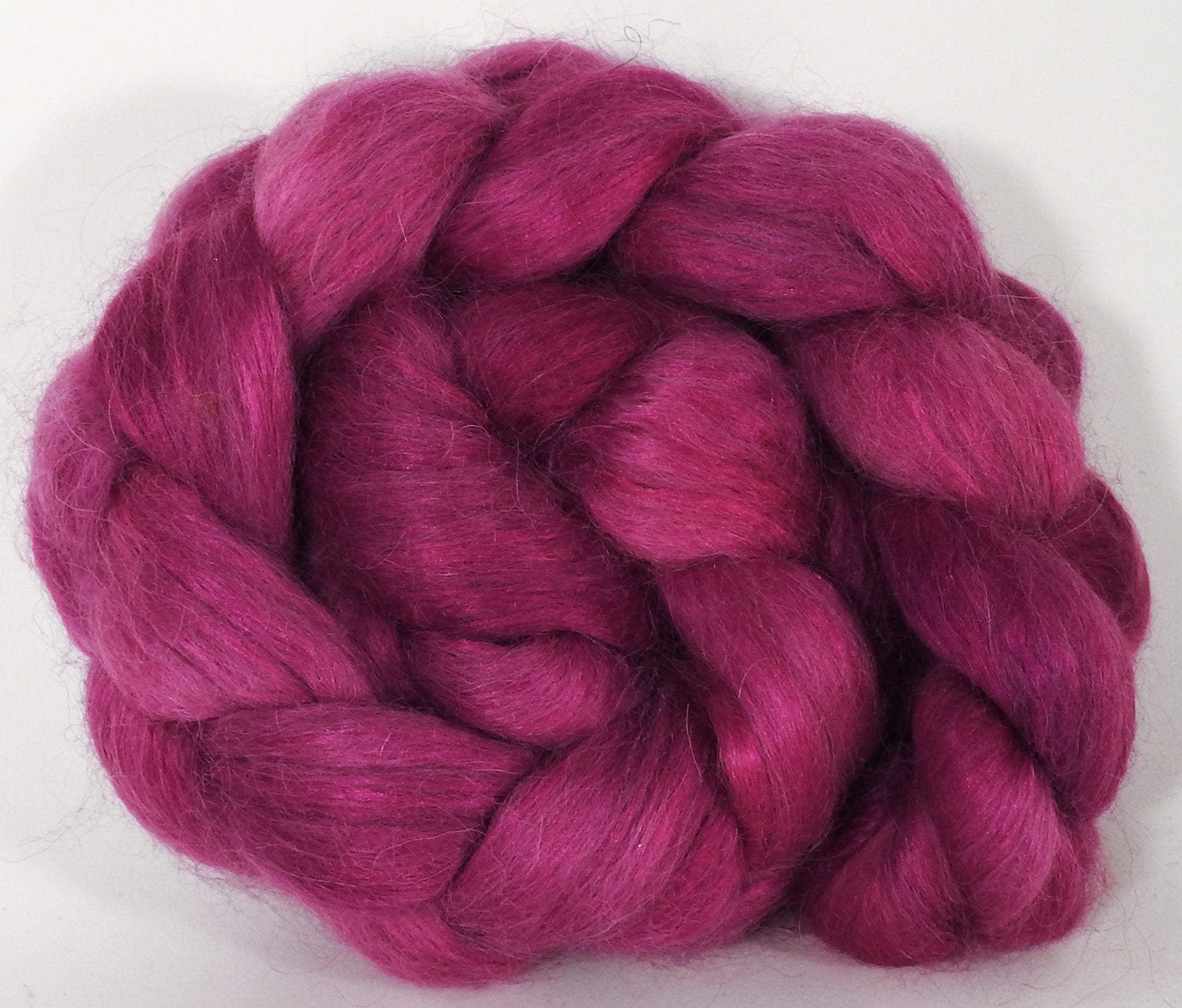 Hand-dyed wensleydale/ mulberry silk roving ( 65/35) -Redbud- ( 5.6 oz.) - Inglenook Fibers