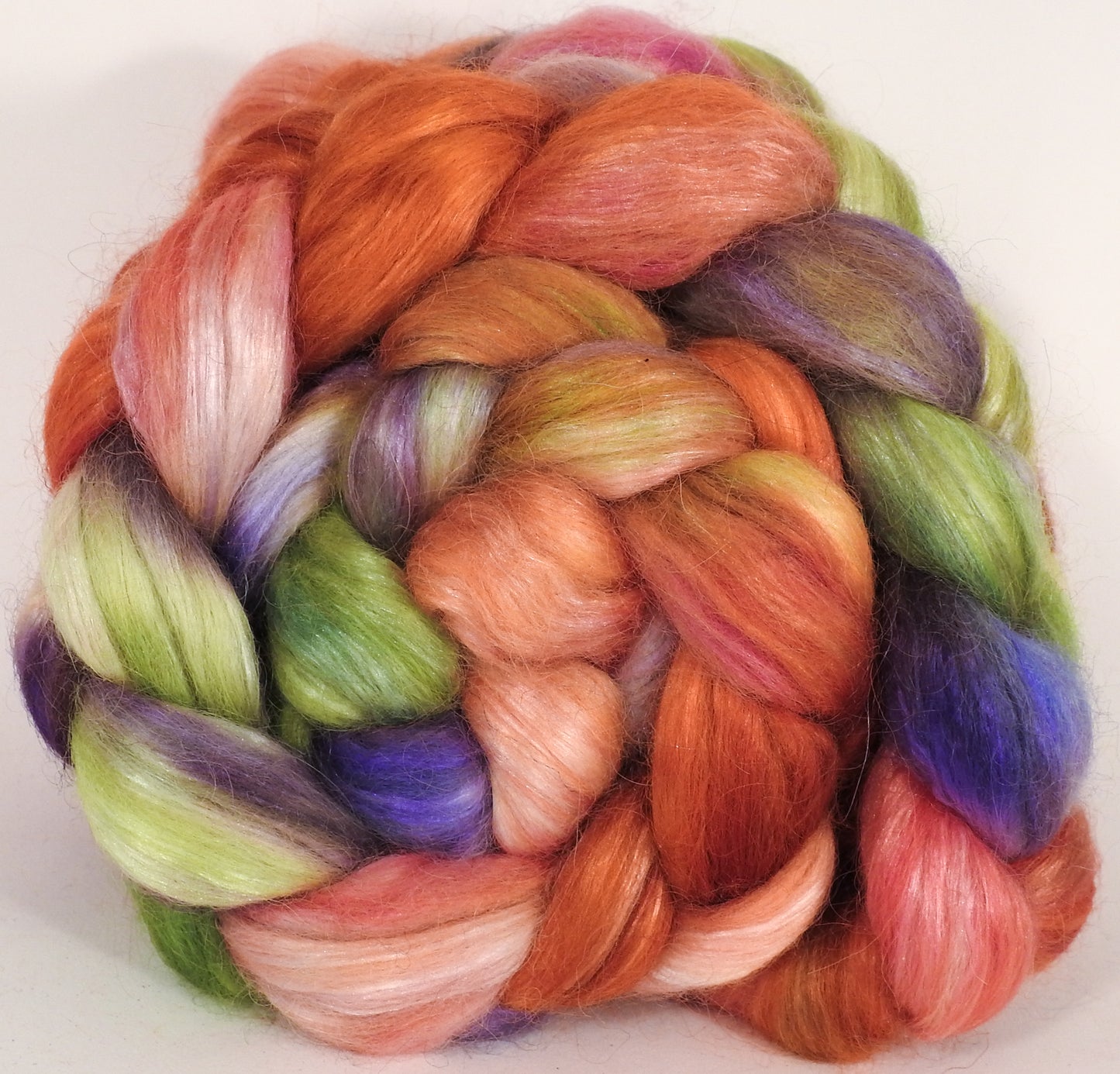 Hand-dyed wensleydale/ mulberry silk roving ( 65/35) -Talking Flowers - Inglenook Fibers
