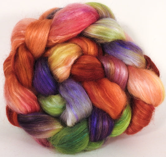 Hand-dyed wensleydale/ mulberry silk roving ( 65/35) -Talking Flowers - Inglenook Fibers