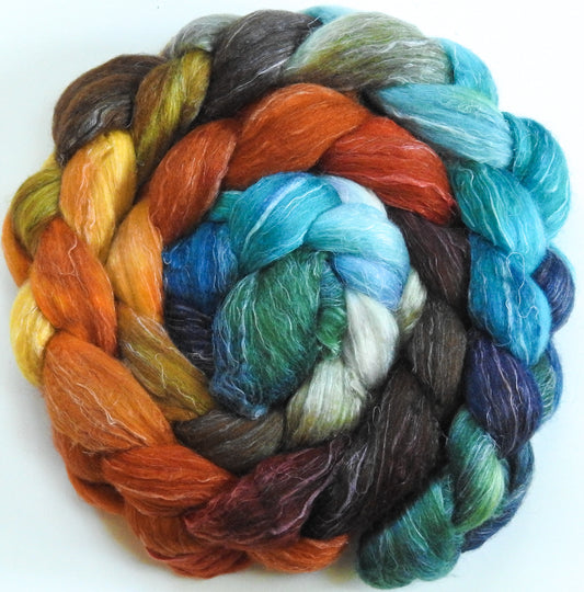 Harvest Moon-Batt in a Braid #29 -(6 oz.) Rambouillet / Tussah / Flax (40/40/20)