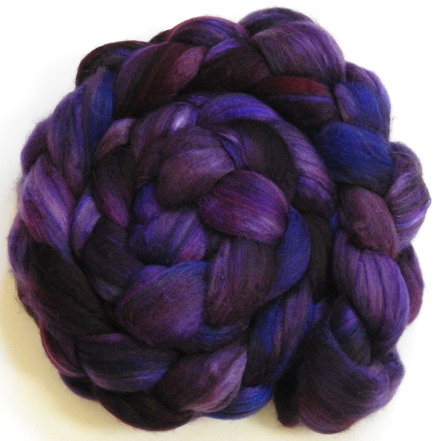 Black Currants (5.7 oz)- Batt in a Braid #5 - Merino/ Camel/ silk/ faux cashmere/ firestar (25/25/25/12/12)