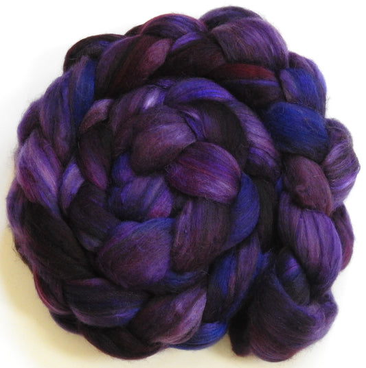 Black Currants (5.7 oz)- Batt in a Braid #5 - Merino/ Camel/ silk/ faux cashmere/ firestar (25/25/25/12/12)