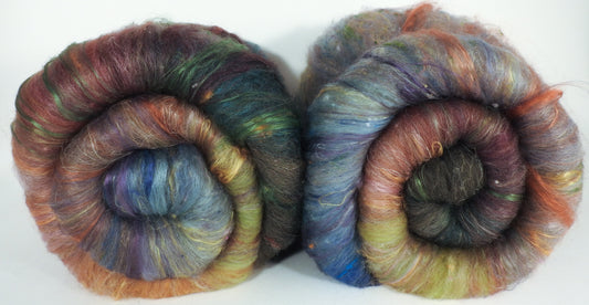 The Mock Turtle - Roly Poly batts - (3.5 oz) Coopworth/Romney, merino, silk, rambouillet, bamboo, silk noil, FLAX - Inglenook Fibers