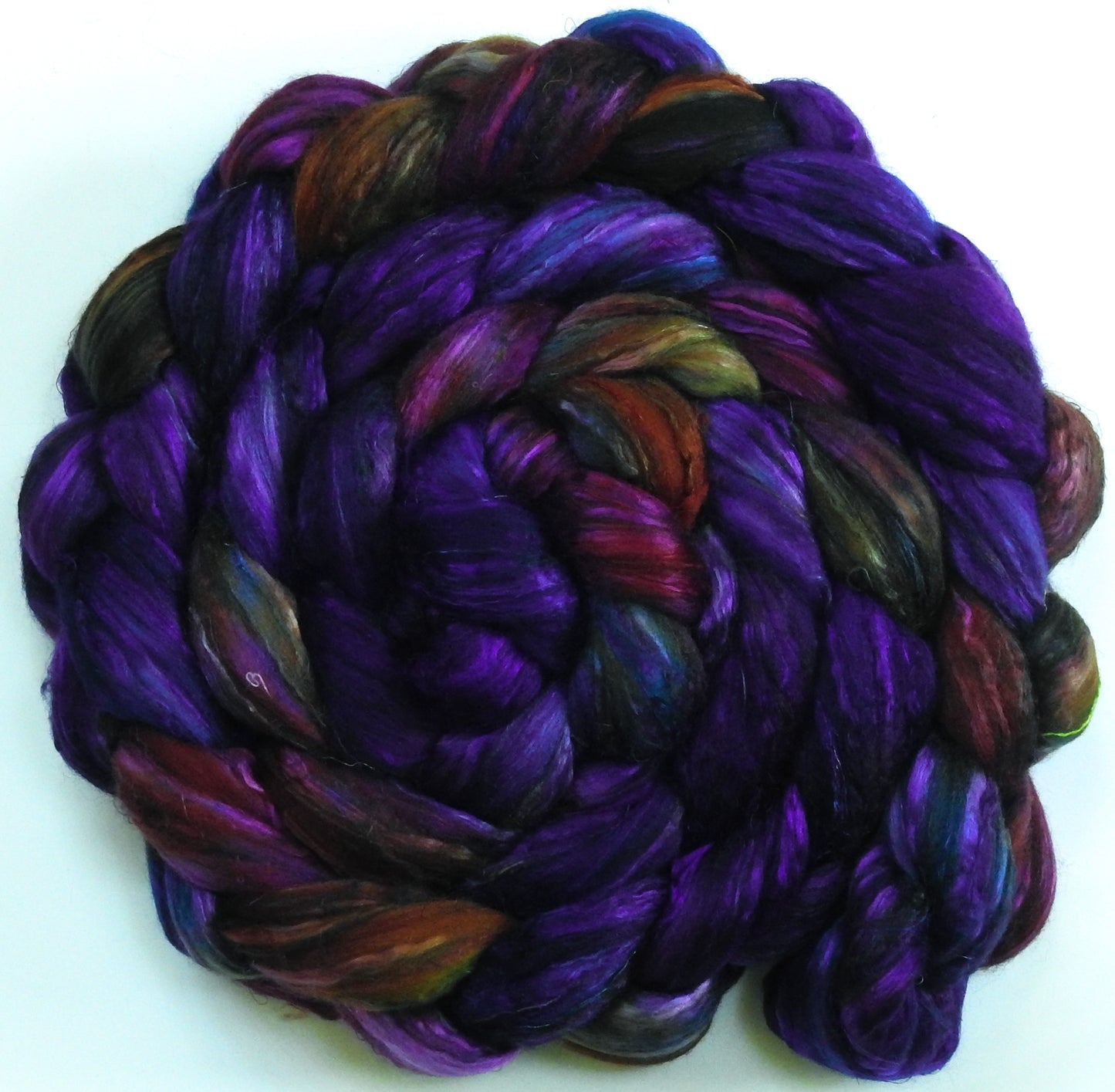 Esther- Batt in a Braid #39 -(5.9 oz) - Falkland Merino/ Mulberry Silk / Sari Silk (50/25/25)