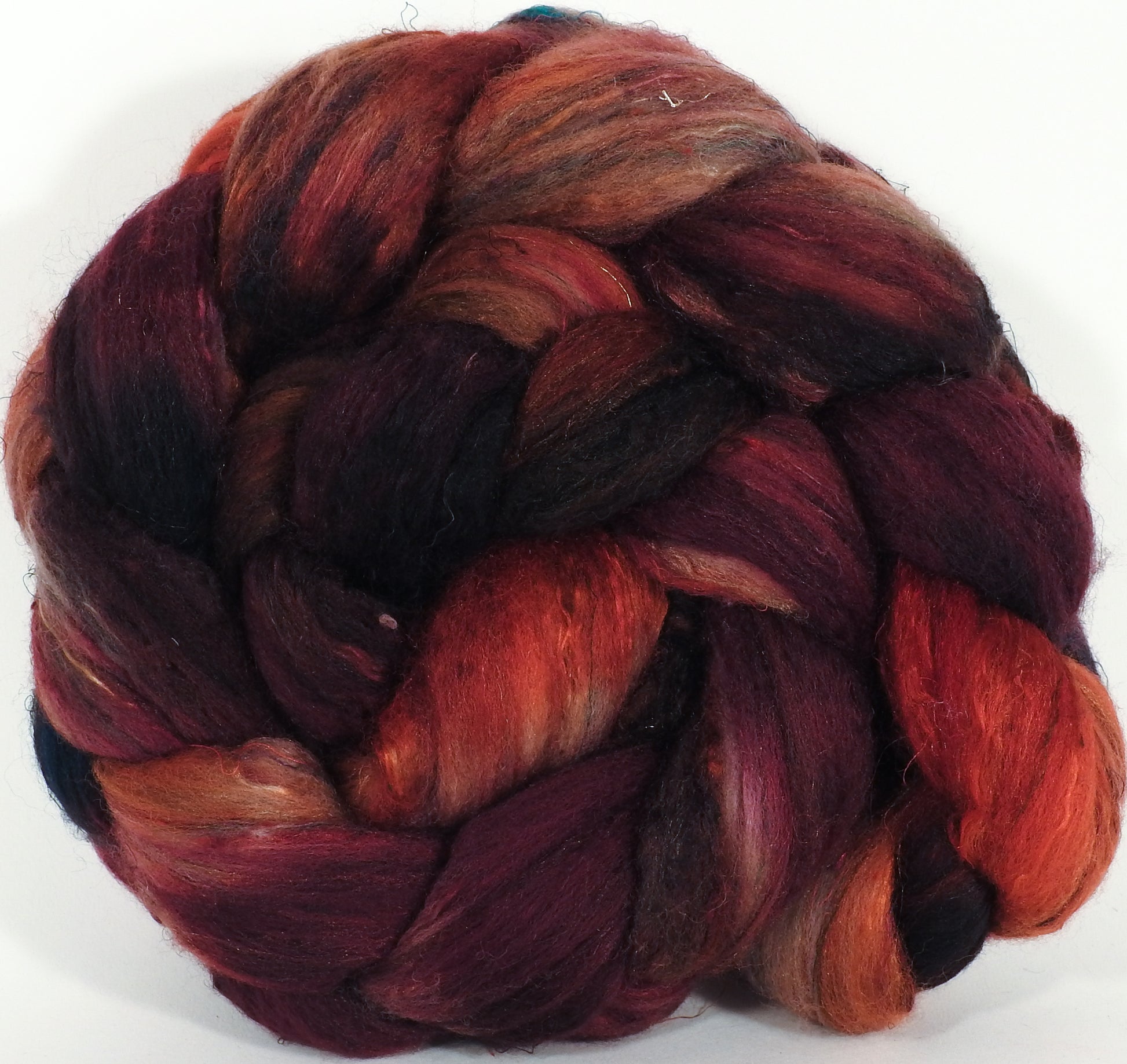 Batt in a Braid #39- SARI-#1 -(4.5 oz.) Falkland Merino/ Mulberry Silk / Sari Silk (50/25/25) - Inglenook Fibers