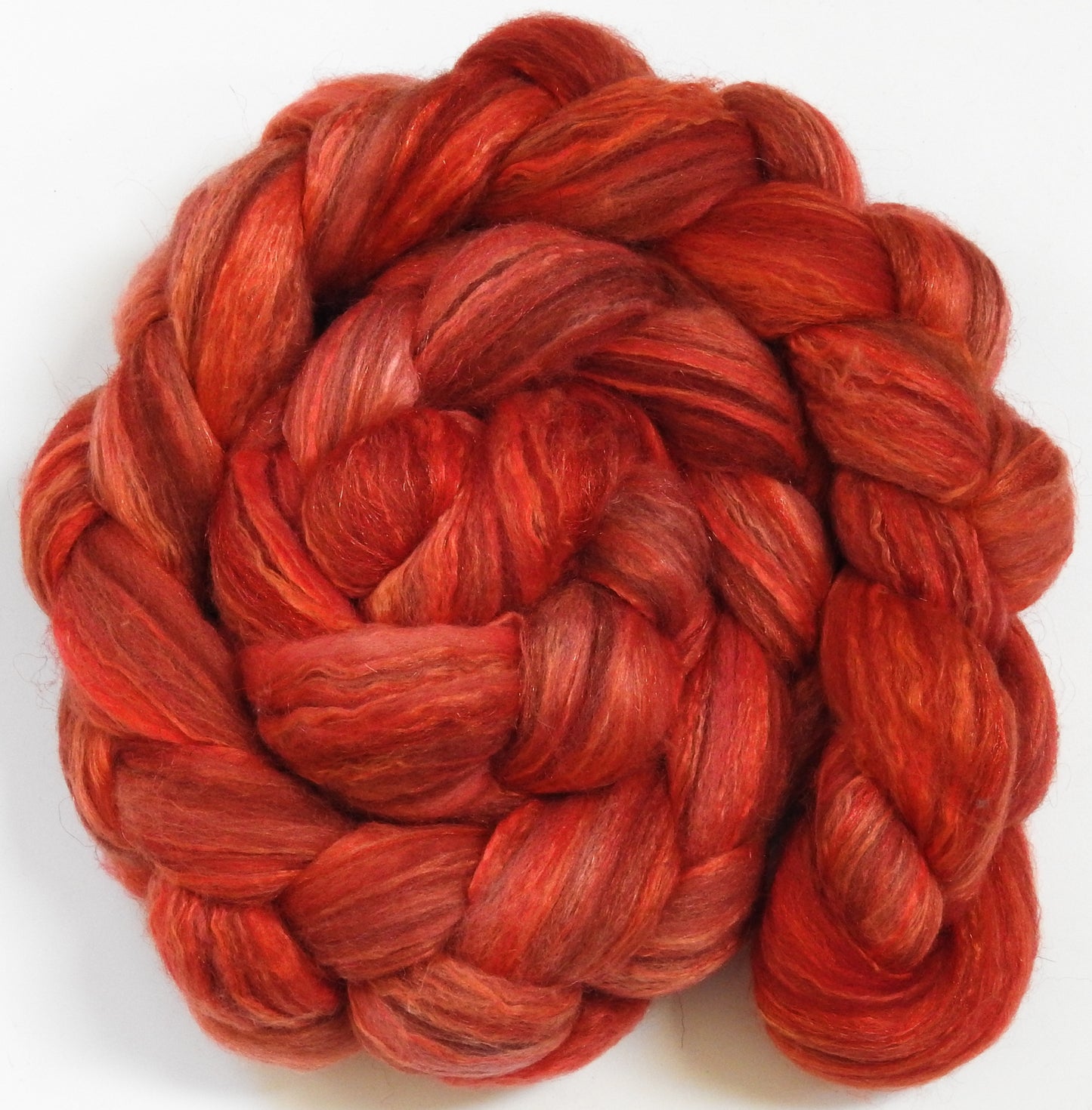 Nasturtium (5.7 oz) - Batt in a Braid #7 - Polwarth/ Manx / Mulberry silk/ Firestar (30/30/30/10)