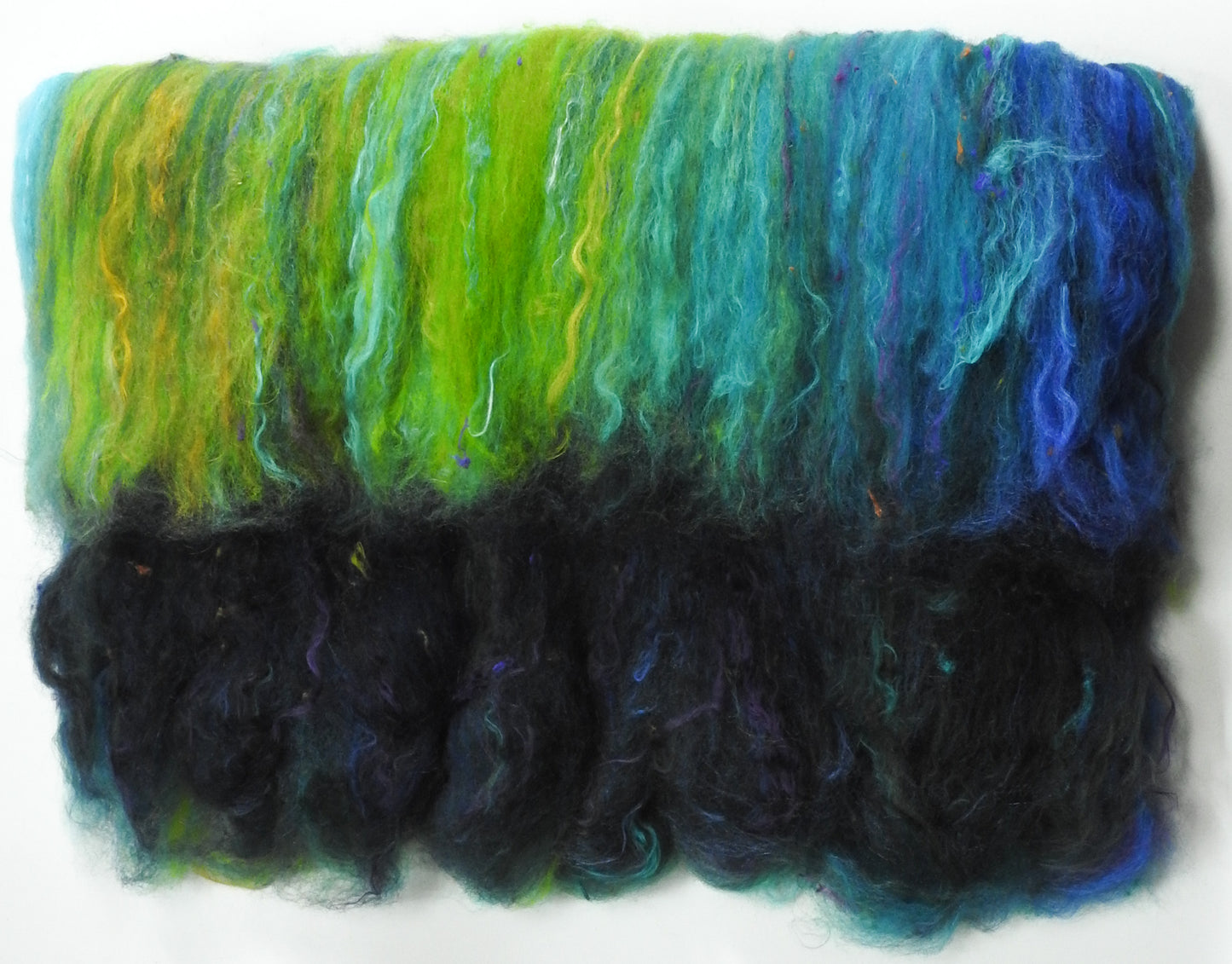 Non-Sparkle Roly-Poly Batts - Green Headed Tanager (3.7 oz)- 30% Bond Fleece ; merino, polwarth, silk, bamboo, silk noil