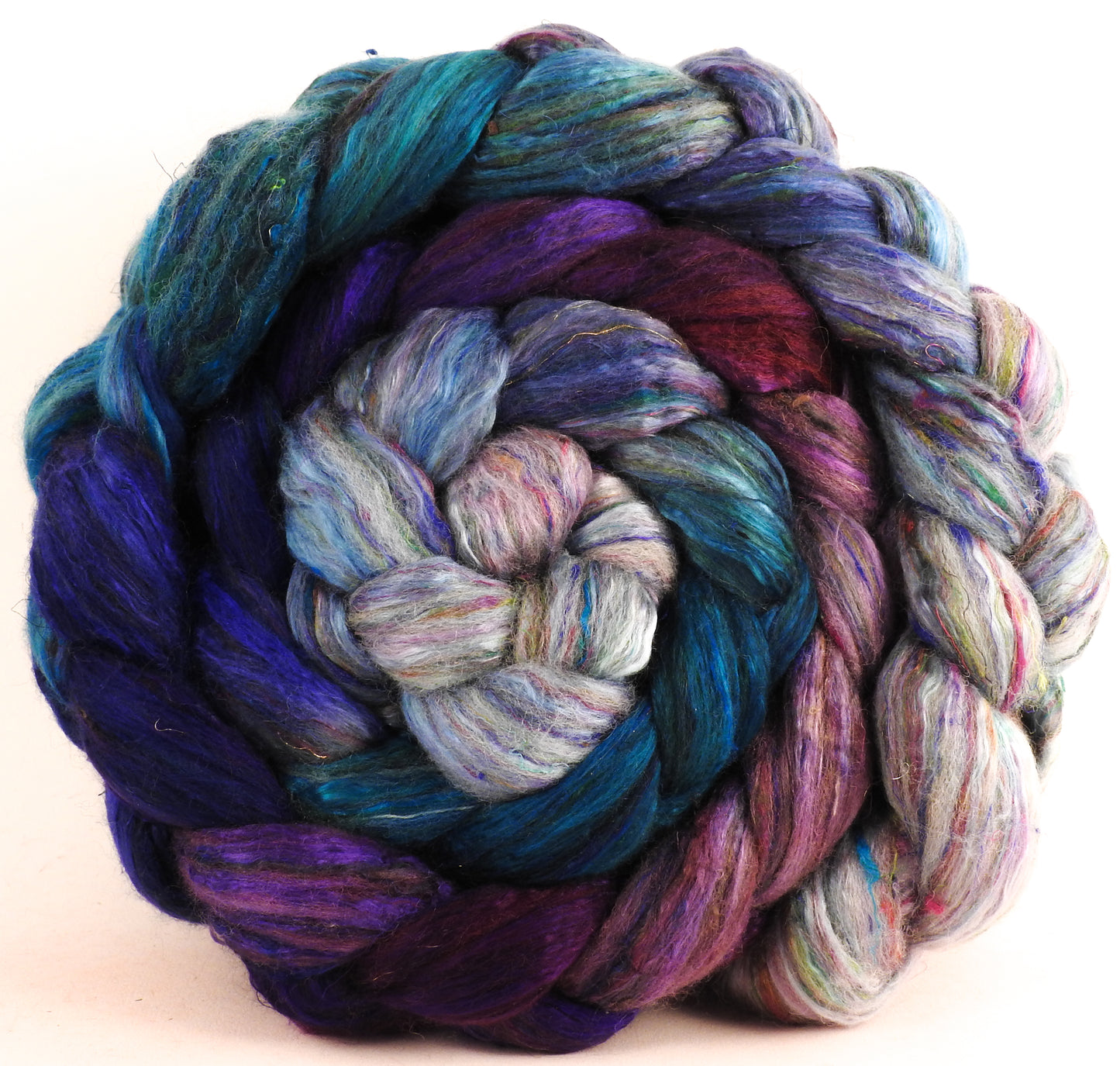 Batt in a Braid #39 -Dawn Treader (5.6 oz) - Falkland Merino/ Mulberry Silk / Sari Silk (50/25/25)