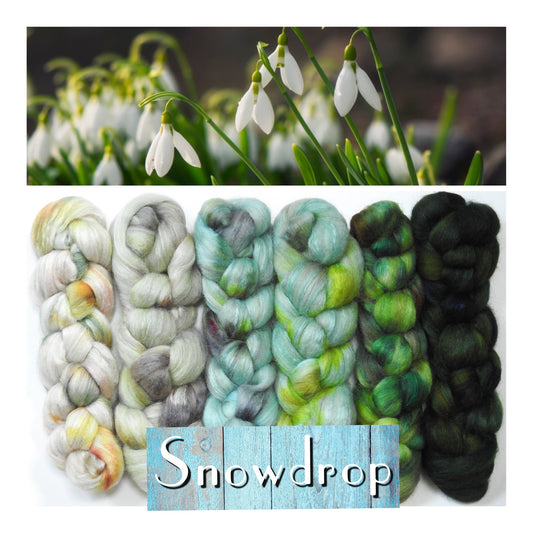 Snowdrop - (8.2 oz.)Batt in a Braid #1-Falkland/ Grey Baby Alpaca/ Tussah Silk/ Firestar (40/25/25/10)