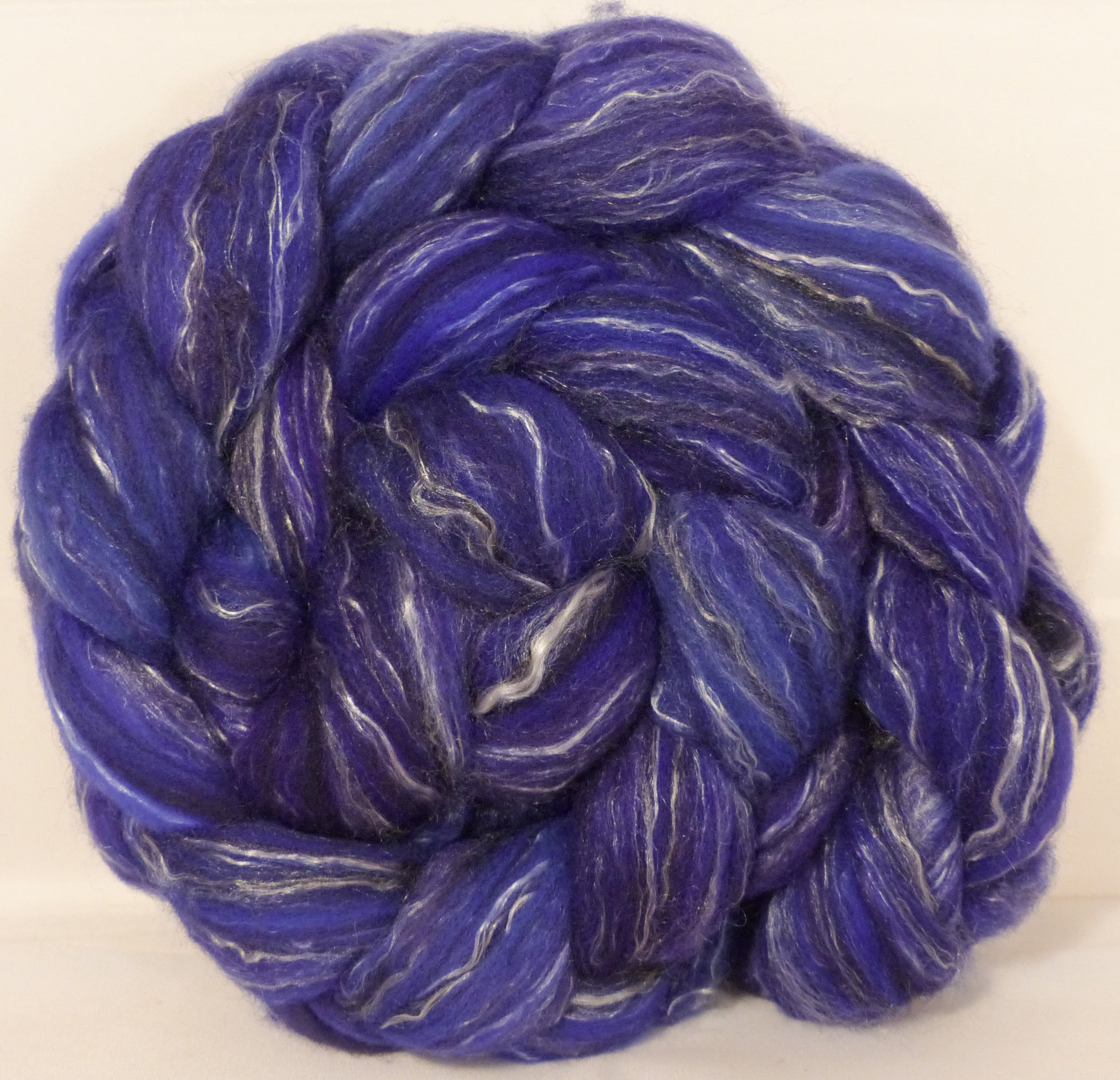 Batt in a Braid #2 - Primrose Purple -(5.1 oz.)Polwarth/ Manx / Black tussah silk/ tencel (40/20/20/20) - Inglenook Fibers