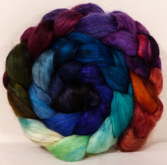 Hand-dyed wensleydale/ mulberry silk roving ( 65/35) -Jazzberry- ( 5 oz.) - Inglenook Fibers