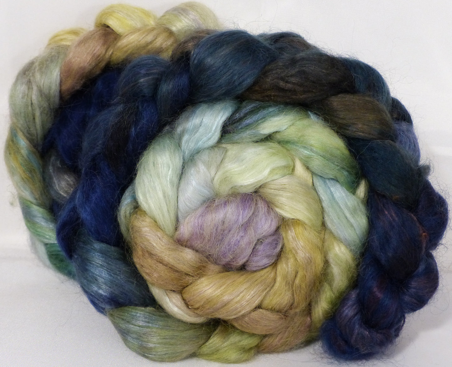 Hand-dyed wensleydale/ mulberry silk roving ( 65/35) -Downpour- ( 5.1 oz.) - Inglenook Fibers