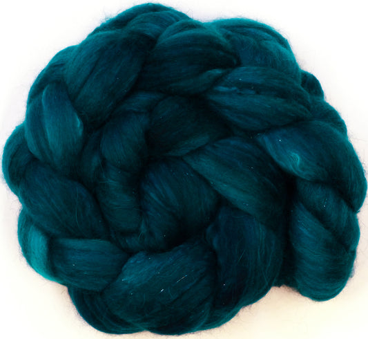 Batt in a Braid #41 - Baltic Teal - (4.6 oz.) Llama / Merino ( 18 mic.)/ Mulberry silk/ Stellina (40/30/25/5) - Inglenook Fibers