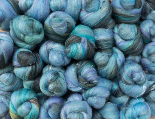 April Showers - Non-Sparkle Sticklebatts (4 oz) - 30% Finn fleece; merino, polwarth, silk, bamboo, silk noil