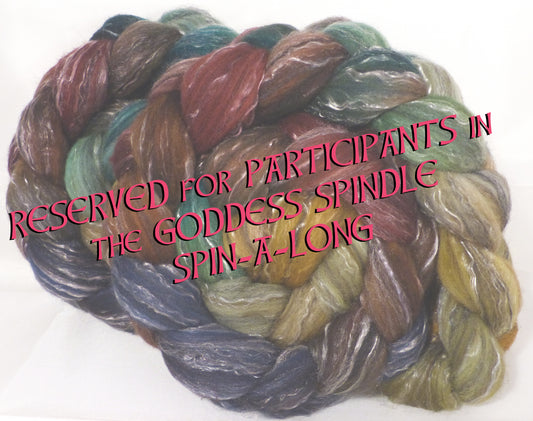 Batt in a Braid #2 -Toadstools -(5 oz.)Polwarth/ Manx / Black tussah silk/ tencel (40/20/20/20) - Inglenook Fibers