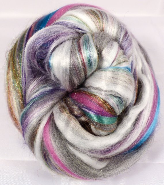 Abalone- Custom Blended Top- Pearl Fiber/ Merino/ Silk / Rainbow Trilobal Firestar (25/25/40/10) - Inglenook Fibers